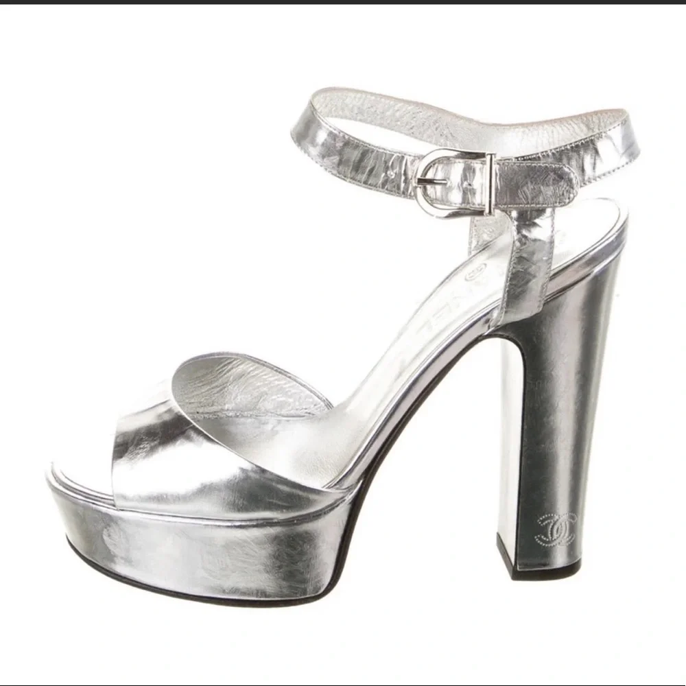 COPY - Silver Chanel Platform Heels - Picture 3 of 5